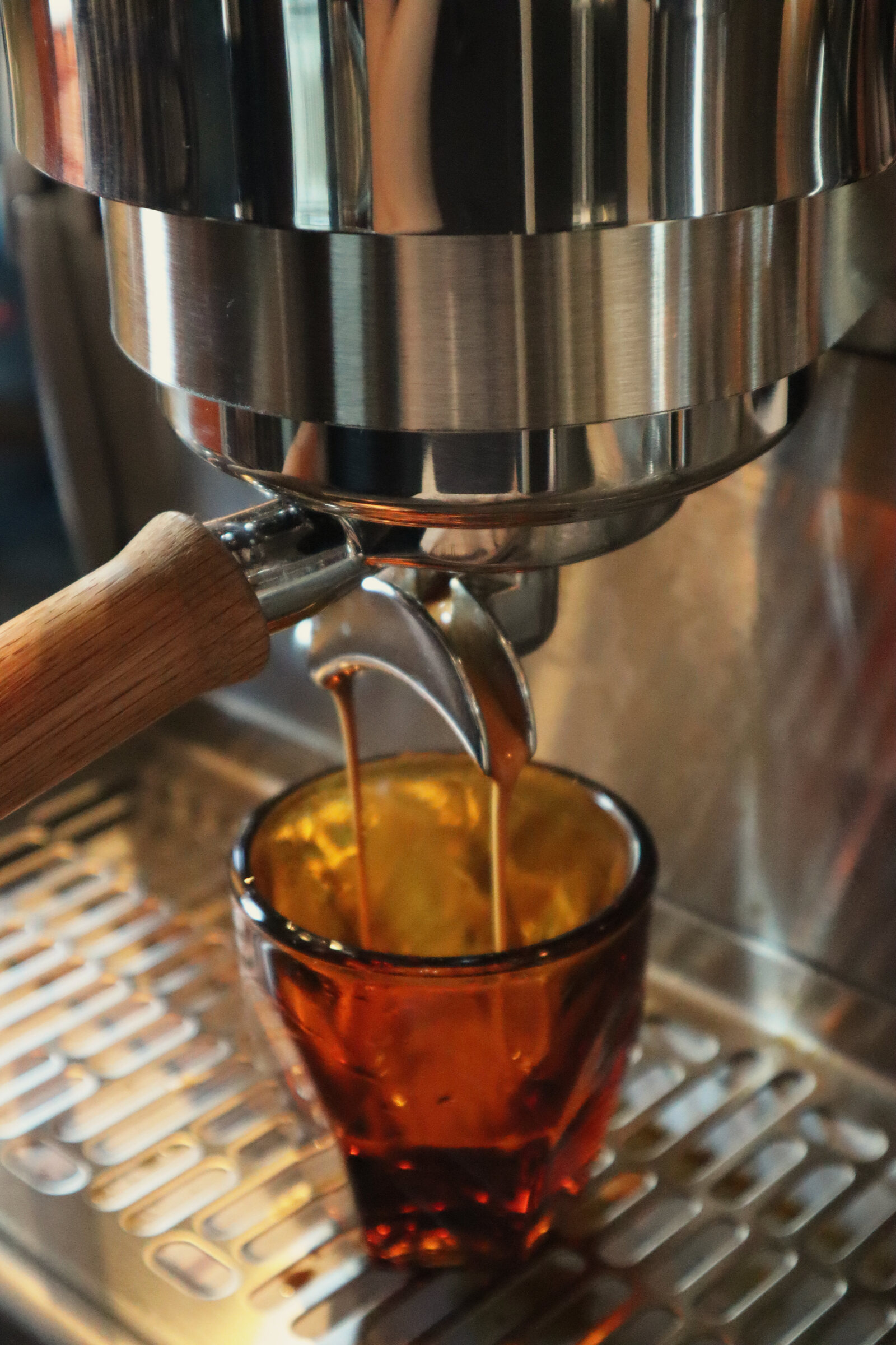 Espresso pouring into a glass
